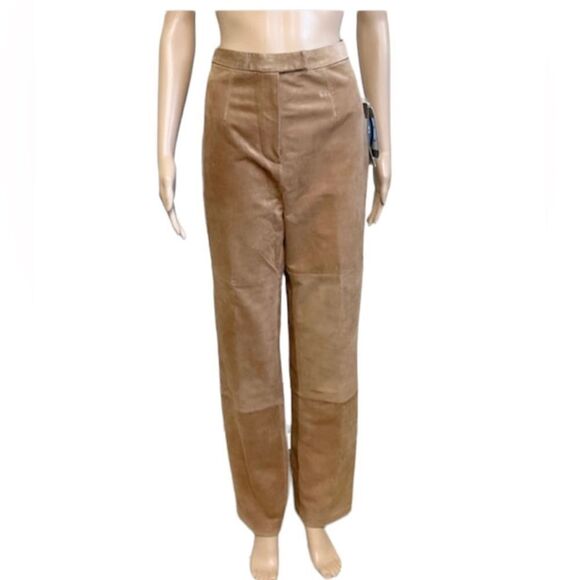 NEW AR BERNARDO Nutmeg Brown Genuine Leather Suede Stright Trousers Pants 8 - Picture 1 of 16